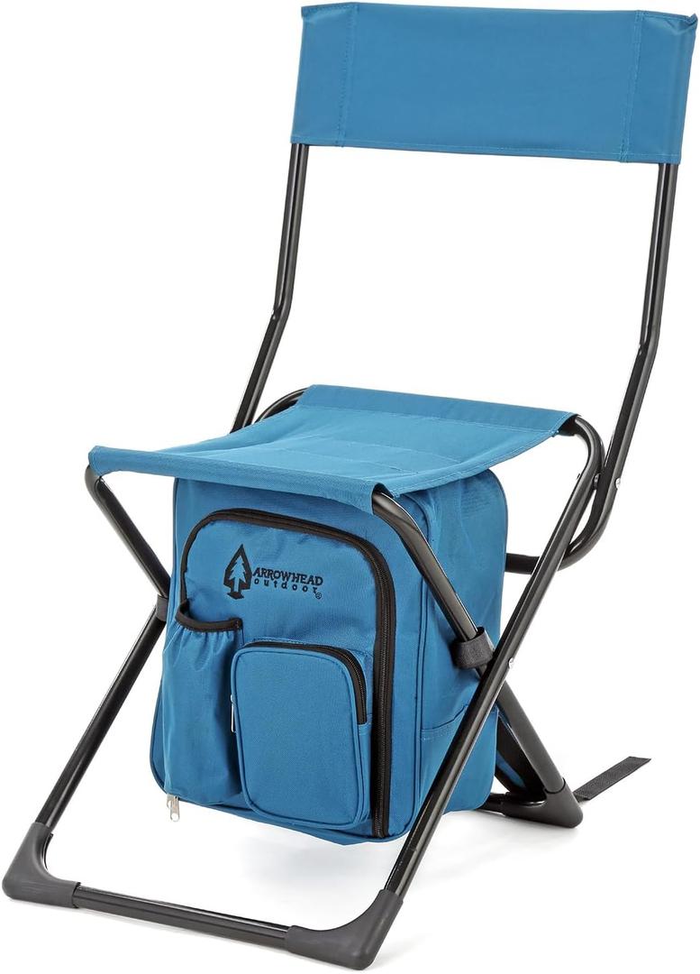 Arrowhead Outdoor Multi-Function 3-in-1 Compact Camp Chair: Backpack, Stool & Insulated Cooler, w/Bottle Holder & Storage Bag, External Pockets, Backrest, Fishing, Hiking, Heavy-Duty, USA-Based (Ocean Blue)