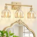 Bathroom Vanity Light 3 Light, 20 in Brushed Brass Bathroom Light Fixtures, Vintage Wall Sconces,Bath Vanity Lights Over Mirror with Amber Tulip Glass Shade for Bedroom Living Room,E26 Base