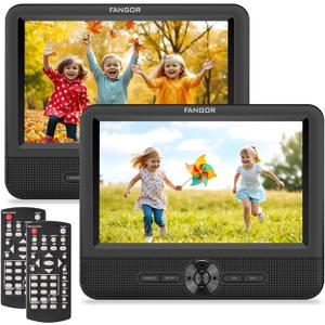 FANGOR 7.5 Inch Car DVD Player, Car DVD Player Dual Screen Play Two Different Movies or The Same Movie with Customized Headrest Strap, Support All Regions, Last Memory, USB/SD Card