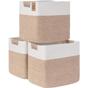 1513 Inch Storage Cubes, 3 Pack Cube Storage Bins for Organizing, Cotton Rope Woven Baskets for Shelves, Bathroom, Kids Room, Closets, Baby Nursery