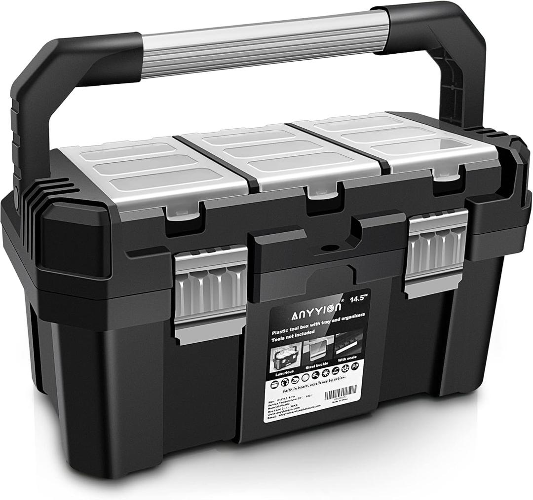 Anyyion 14 Inch Tool box with Removable Tray, Truly Strong and Durable For Craft Storage, Household14In