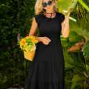 BTFBM Women Casual Short Sleeve Crew Neck Summer Dress Bohemian Floral Printed Flowy Maxi Dresses Tiered Cocktail Dress (Black, XXL)