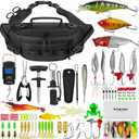 THKFISH Fishing Waist Pack Bag with Tackle Box, Small Fishing Sling Fanny Pack with Lure Kit, Fish Pliers Kit, Lip Gripper, Weigh Scale (Black)