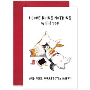 3 x Leinessy Cat Valentine's Day Card for Boyfriend, I Love Doing Nothing with You, Adorable Anniversary Card for Her Him (05)