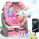 Misting Fan Portable with RGB Lantern, 30000 mAh Rechargeable Camping Mist Fan with Emergency Battery Power Bank Hurricane Supplies, Perfect Cooling Mister for Outdoor Travel (Pink)