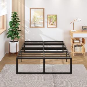 18 Inch Queen Bed Frame Heavy Duty Steel Slat Support Metal Queen Size Platform Bed Frame No Box Spring Needed, Easy Assembly, Black