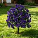 Artificial Flowers for Outdoor with Ground Spike, 22" Faux Azalea Silk Floral Topiary Ball Bushes Shrubs for Garden Yard Patio Home Decor, UV Resistant (Purple)