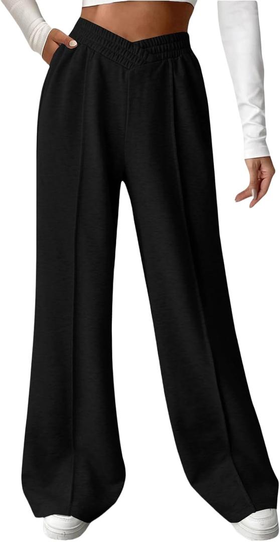 niyokki Womens Sweatpants Wide Leg Long Pants Casual Baggy Flare Sweats (X-Large, Black)