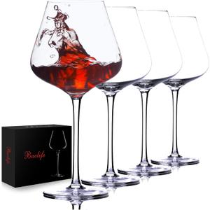 BACLIFE Hand Blown Red Wine Glasses Set of 4  23 oz Burgundy Wine Glasses With Long Stem  Large Premium Crystal Wine Glass  Unique Gift for Wedding, Anniversary, Mothers Day  Clear