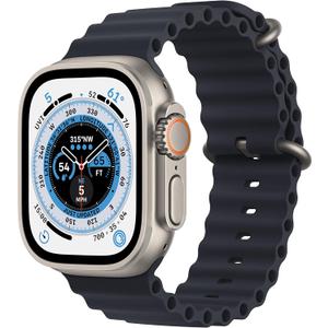 Apple Watch Ultra [GPS + Cellular 49mm] Titanium Case with Midnight Ocean Band, One Size (Premium)