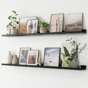 Picture Ledge Shelf, Floating Shelves Set of 2, 56 Inches Long Large Nursery Book Shelves for Toys Storage, Kids Bookshelf Wall Mounted for Living Room Bedroom Decor Books Photo Frames, Black