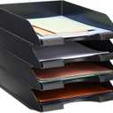 Stockroom Plus 4 Pack Black Stackable Paper Trays for Letter Documents, Desktop File Organizers for Office Supplies, Stackable Desk Tray Holder for Paper Storage (10 x 13.45 x 2.5 in)