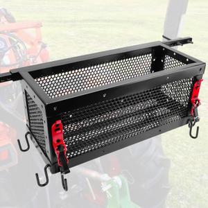 Heavy Duty Tractor Tool Box, Universal Tractor Basket with Tray Accessories Fits Most Tractor and Zero Turn Mower, Tractor Toolbox Attachment Store and Organize