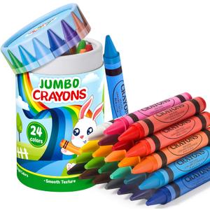 24 Colors Jumbo Crayons for Toddlers 1-3, Non Toxic Large Crayon for Kids 2-4, Washable Big Crayons Coloring Art Supplies, Birthday Gifts & Easter Basket Stuffers for Toddler Boys Girls Ages 3-5