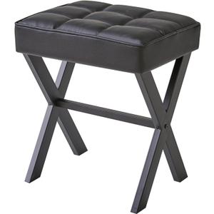 IBUYKE Square Makeup Stool with X-Leg Foot Rest, PU Footrest, Ottoman Seat Vanity Stool, Multi-Use as Small Side Table, for Bedroom, Living Room, Black LG-71B (17.72"-Leather)