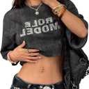 Women's Glitter Rhinestone Letter Crop Tops Short Sleeve Tie Dye Graphic Tees Retro Summer T Shirts (S)