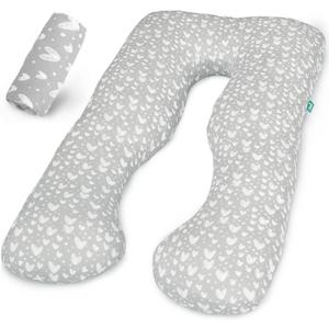 Pregnancy Pillow Cover U-Shaped, Super Soft Replacement Cover Fits Most 55/57 Inch Maternity Pillow, Full Body Pregnancy Pillow Case, Universal Fit, Grey Hearts Print