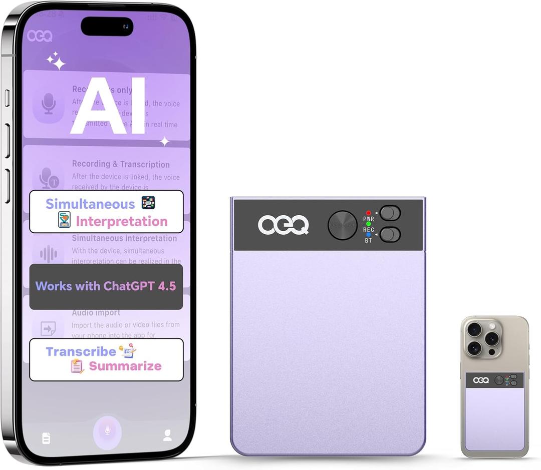 AI Smart Recorder with Simultaneous Interpretation & Real-timeTranscription,64GB AI Speech Processor Powered by ChatGPT with App Control for Business/Education/Interviews,Purple