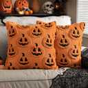EMEMA Fall Pumpkin Ghost Decorative Throw Pillow Covers 18x18 Inch Set of 2 Soft Plush Faux Wool Couch Pillow Covers 3D Embroidered Halloween Couch Cushion Case for Living Room Home Decor (Orange)