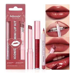 3PCS Lip Liner and Lipstick Combo Set - Matte Lip Liner Pencil, Velvet Matte Lipstick & Hydrating Collagen Lip Gloss - Long-Lasting, Smudge-Proof, High Pigment Nude Brown Lip Makeup Kit (#2 Red Rose)