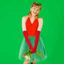 2 Pcs Adult May Cosplay Costume for Women Anime Christmas Red Satin Opera Gloves Green Tutu Skirt for Christmas Cosplay Halloween (XL)