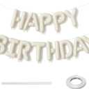 Cream Happy Birthday Balloon Banner, Neutral Beige Happy Birthday Foil Balloon, 16 Inch Ivory White Sand Born Day Bunting Banner Letter Balloons for Men Women Birth Party Decorations Supplies