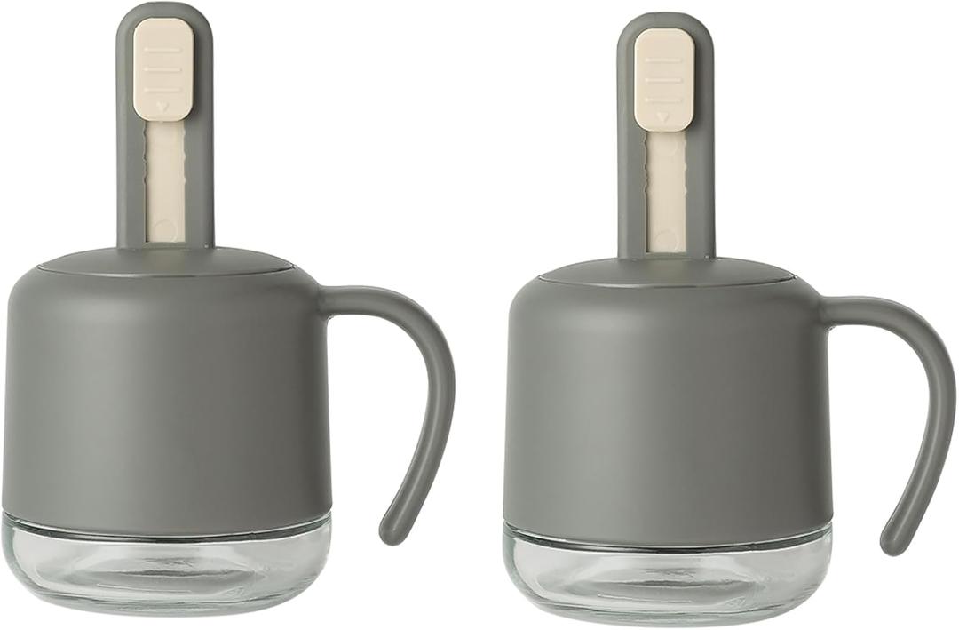 2 Pack Kitchen Seasoning Spice Box with Spoon and Brush, 8.7oz/260ml Glass Oil Sauces Sugar Salt Condiment Containers with Lid and Handle Grey Color