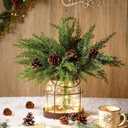 1 Set Christmas Norfolk Pinecone Picks with Glass Vase Artificial Pinecone Branch Table Decoration Xmas Norfolk Stem Clear Lights Vase for Centerpieces Arrangement Gifts Holiday Season Decor