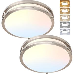 AKAARI Flush Mount Ceiling Light - 2 Pack 14″‌ 36W 3000K/3500K/4000K/5000K/6000K Dimmable Led Ceiling Light Fixture for Kitchen Hallway Bedroom Bathroom (2, Brushed Nickel, 14 Inch)