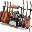 Guitar Stand for Acoustic Multiple Guitars Holder with 3-tier Storage Shelf, Guitars Display Rack Guitar Amp Accessories with Soft-Padded Protect Multi Guitar Stand for Home Studio Music Room, Dark Brown