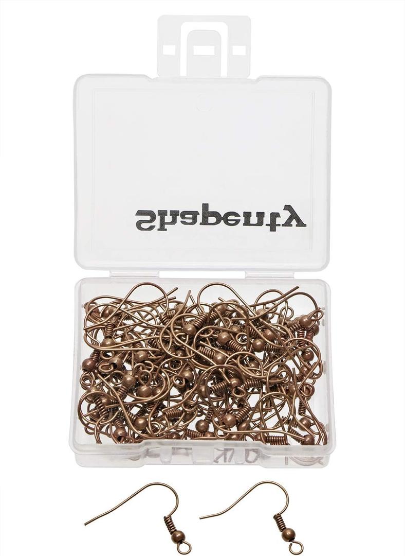 Shapenty Surgical Brass Ball Coil Fish Earring Hooks Clasp Hypo-allergenic Ear Wire Bead Connector Hooks with Large Loop for DIY Jewelry Finding Making, 100PCS/50Pairs (Copper)