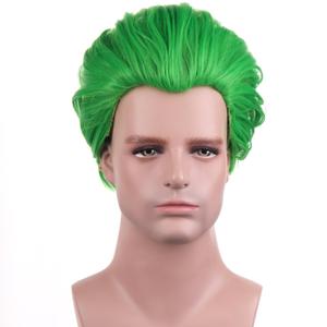 BERON Mens Green Wig Short Straight Wigs for Boys Cool Light Green Hair Wigs for Halloween Costume Cosplay