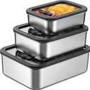 3Pcs Long-Lasting Stainless Steel Food Storage Containers with Glass Lids, 78 fl oz / 44 fl oz / 22 fl oz, Proven Airtight Leak Proof Versatile Meal Prep Bento Box for Picnics