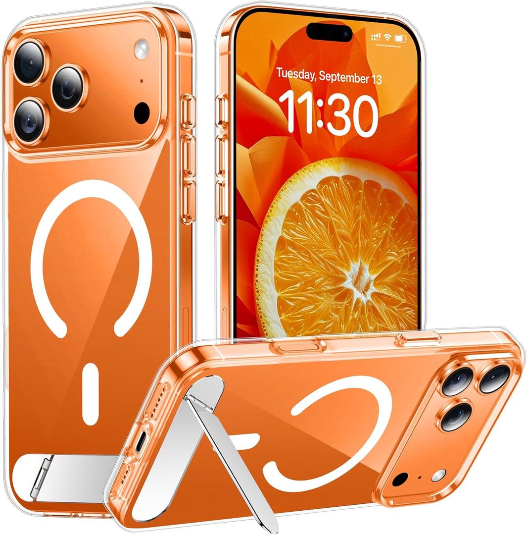 Temdan Designed for iPhone 17 Pro Max Case, [Built-in Invisible Kickstand][Compatible with MagSafe][Military Grade Shockproof] Slim Thin Phone Case 6.9 inch (Clear)