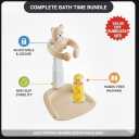 2-in-1 Adjustable Baby Shower Support Set Bear Design with Little Toy Duck | Bathroom Safety Standing Infant Shower Chair & Bather Station | Portable Non-Slip Bathing Stand for 6-48 Months