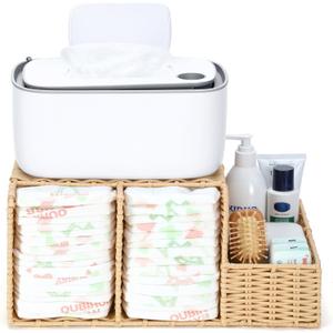 Diaper Caddy Organizer, Hand Rattan Nursery Storage Basket for Baby Essentials, Baby Changing Table Organizer Perfect Nursery Assistant (Natural Light Woven - Style 1, M)
