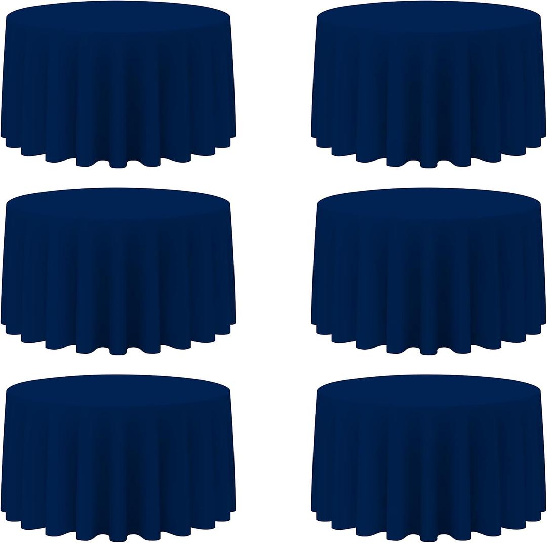 BRILLMAX 6 Pack Navy Blue Round Tablecloths 120 Inch for 60 Tables - 150 GSM Polyester Fabric, Floor Length Drop, Water, Stain & Wrinkle Resistant Cloth Cover for Wedding Reception Banquet Dining