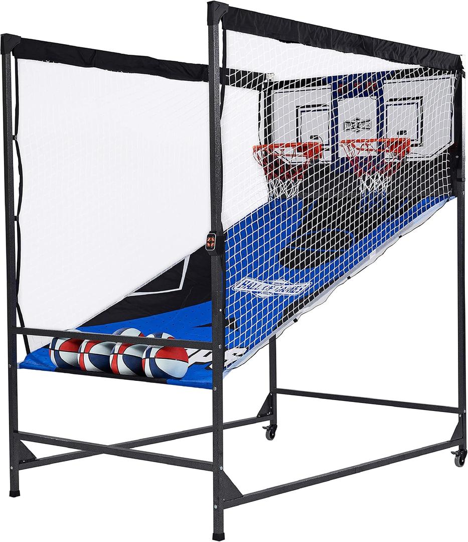 Hall of Games Premium Arcade Cage Basketball Game with Steel Frame and Polycarbonate Backboard, 80'' x 54'' x 88''