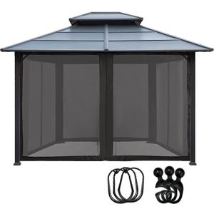 EasyLee 10x12 Gazebo Replacement Mosquito Netting 4 Sided Mesh Walls with Zippered Entry Universal Fit for Patio and Outdoor,Black