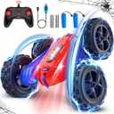 Remote Control Car, Double-Sided 360  Flipping Rotating RC Car, RC Stunt Car with Colorful LED Lights, 4WD RC Toy Car for Boys Age 8-12 and Boys Girls Birthday Present (Red)