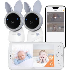 ARENTI 4MP Baby Monitor with 2 Cameras, 5" Screen Video Baby Monitor, Dual-Band 2.4G/5G WiFi with App, Split-Screen View, Auto Tracking, Cry&Motion Detection, Temp&Humidity, Night Vision, 2-Way Talk