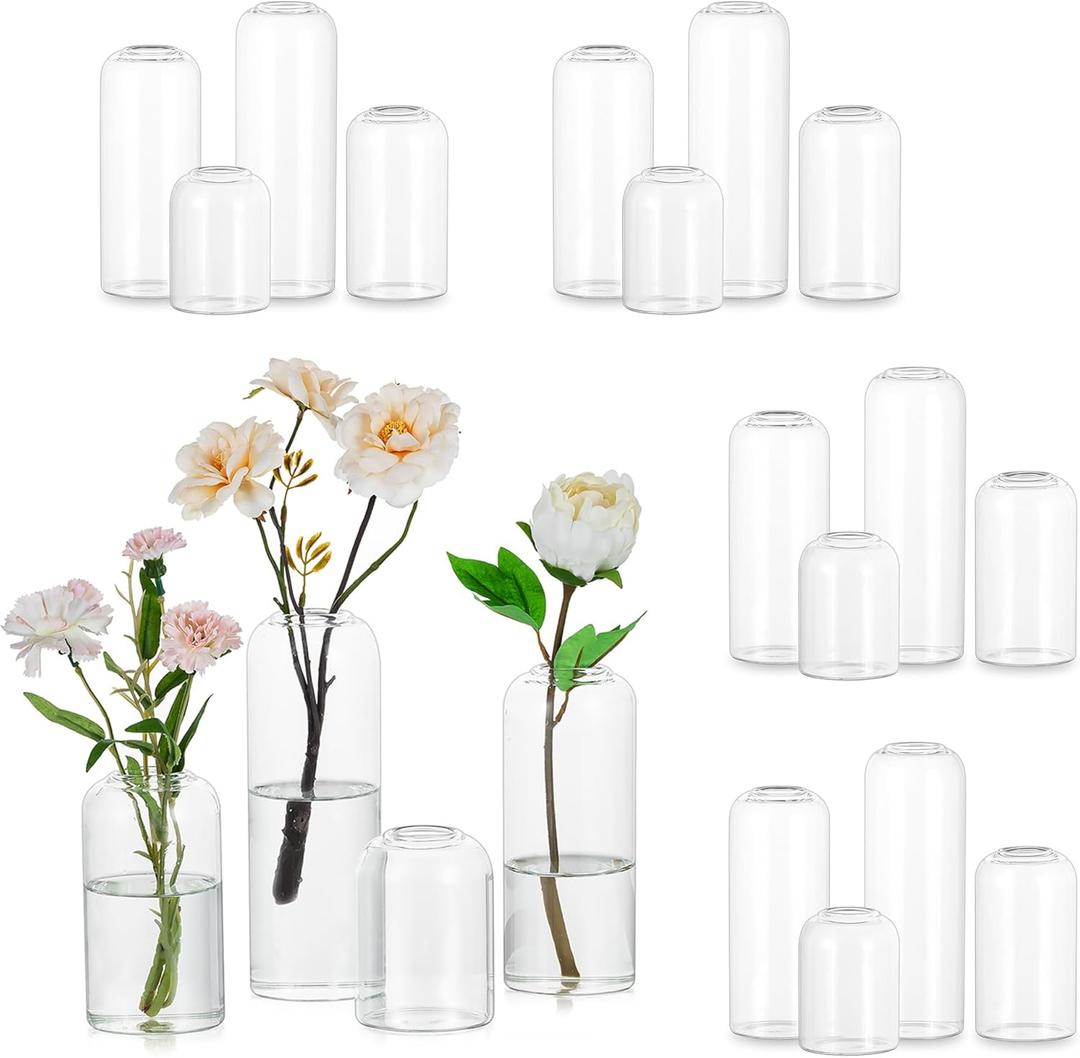 Hewory Glass Bud Vases for Flowers: Set of 20 Modern Small Flower Vases for Centerpieces - Clear Table Decoration for Wedding Party Events Home Decor Floral Arrangement