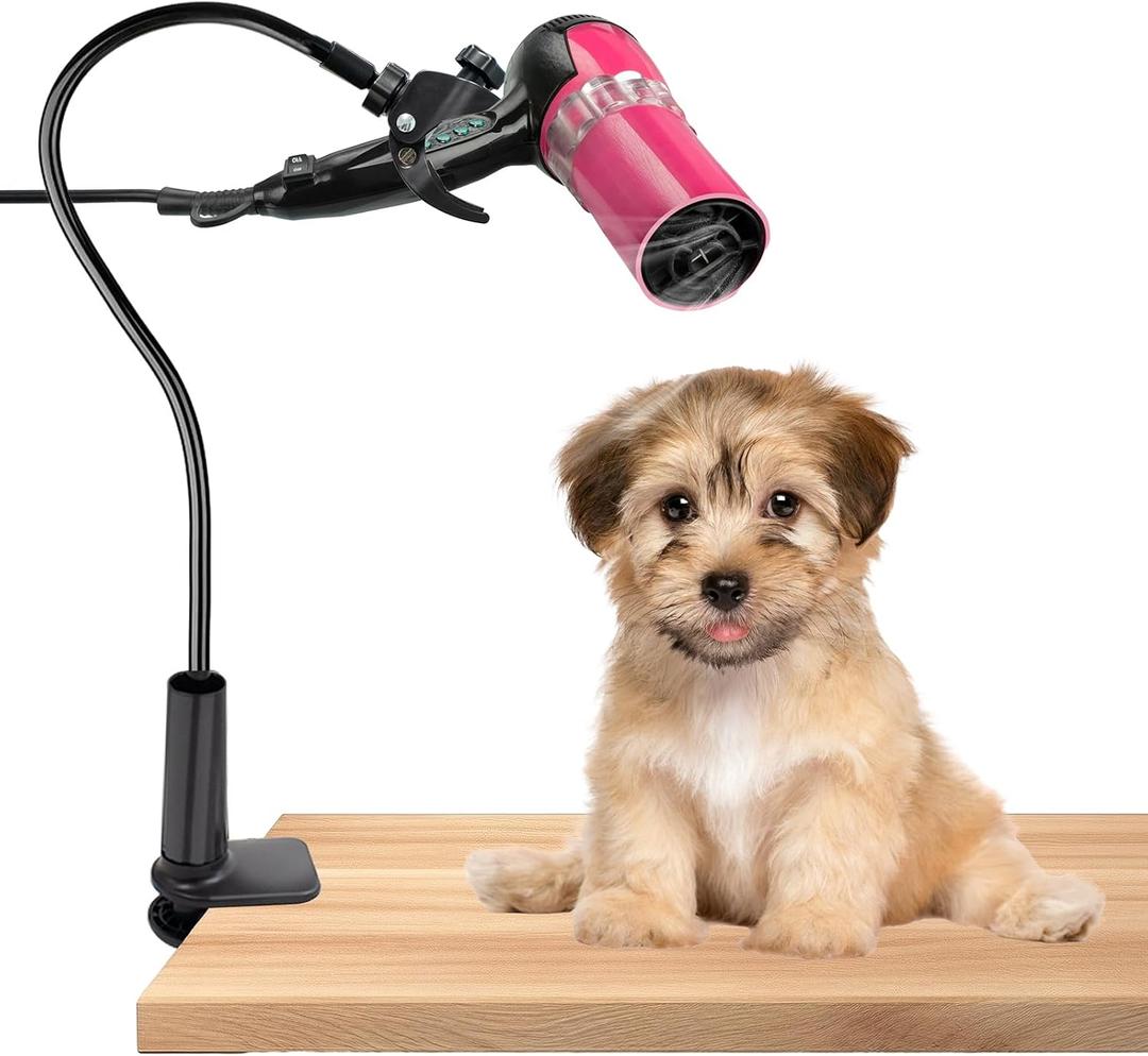 Black Dog Hair Dryer Holder, 360 Rotatable Hands-Free Stand Adjustable Hair Dryer Hands Free Stand Flexible Hair Dryer Stand for Pet Dog Cat Hair Dryer Grooming