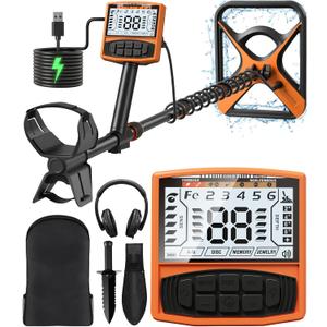 Metal Detector for Adults Rechargeable, 11" Professional Metal Detector for Gold & Silver, High Accuracy Waterproof Design with 5 Modes, Easy to Use, 40H Working, M55, Orange
