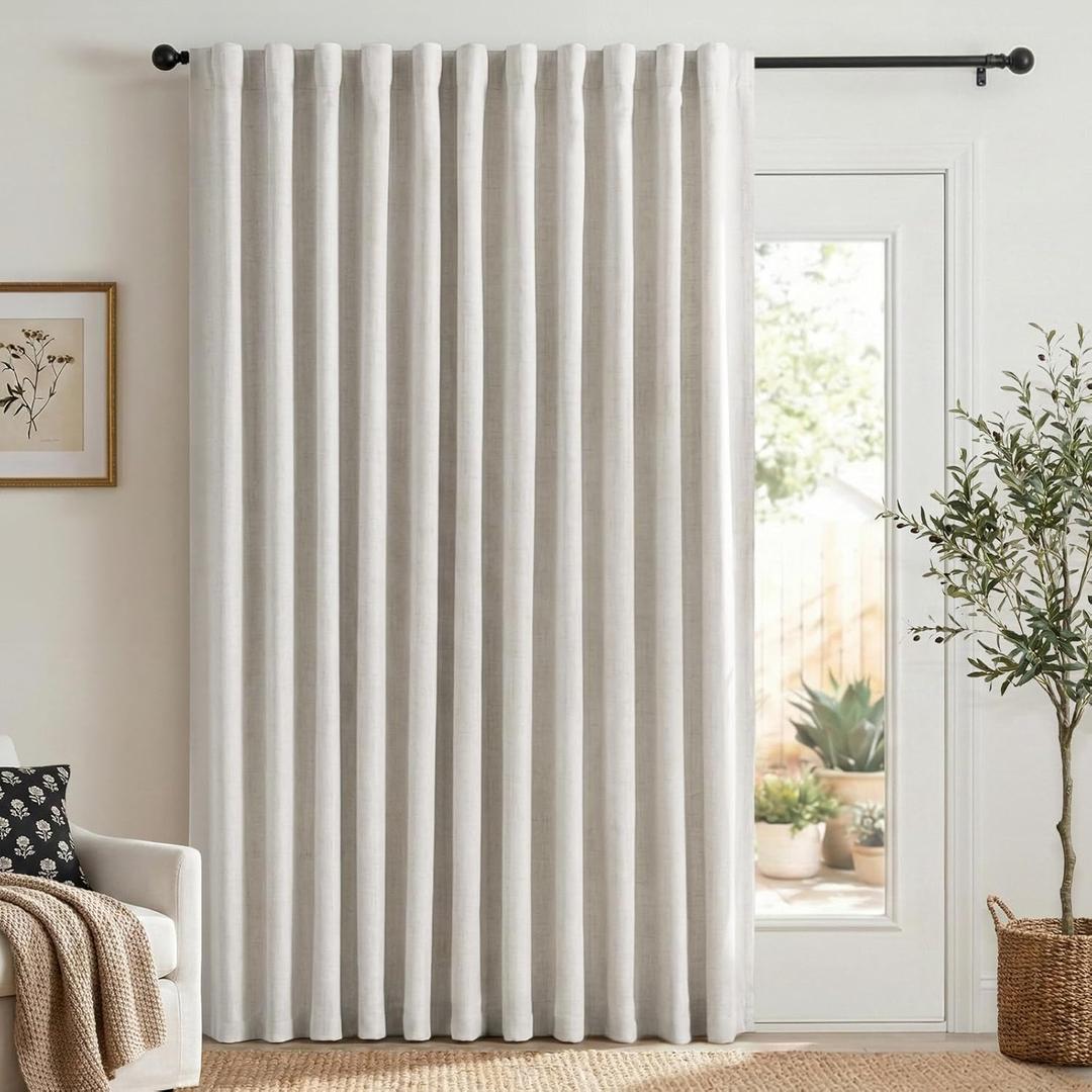 100% Blackout Shield Linen Blackout Curtains for Bedroom 84 Inches Long, Back Tab/Rod Pocket Living Room Drapes, Thermal Insulated Blackout Curtains 1 Panel Set, 100" W x 84" L, Beige