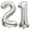 40 Inch Silver 21 Number Balloons Giant Jumbo Huge 12 or 21 Foil Mylar Helium Number Digital Balloons Silver Birthday Mylar Digital Balloons 12th 21st Birthday Anniversary Events Party Decorations