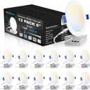 VOLISUN 12 Pack 6 inch Recessed Lighting, 5CCT LED Recessed Light with Junction Box, 2700K-5000K Selectable, 13W Eqv 120W, 1080LM Dimmable Canless Wafer Downlight, LED Ceiling Light ETL Certificated