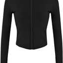 Gihuo Women's Workout Jacket Lightweight Zip Up Athletic Cropped Running Jacket (Black)