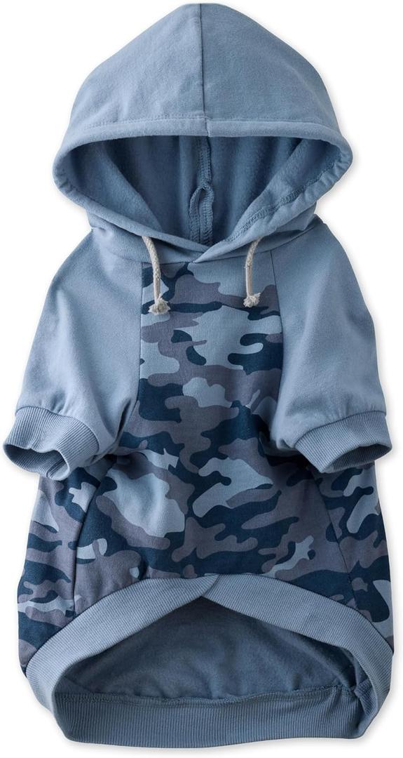 Pet Passion Rocky The Original Lightweight Hooded Tee 100% Organic Cotton Dog Hoodie Pet Coat Sweater for All Sized Dogs, Navy Half Camo, Medium (20-45 lbs)
