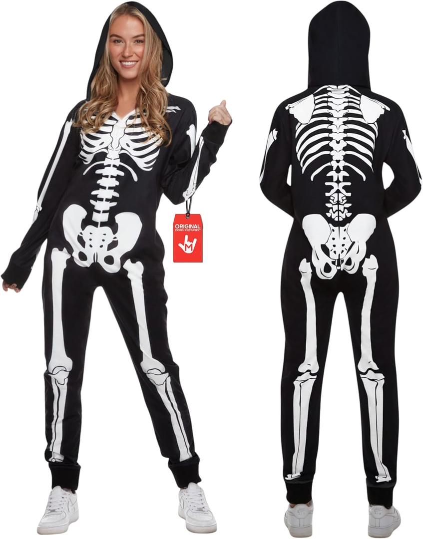 Morph Skeleton Costume Women, Skeleton Jumpsuit Womens, Halloween Costume Adult Women (Large, Black)